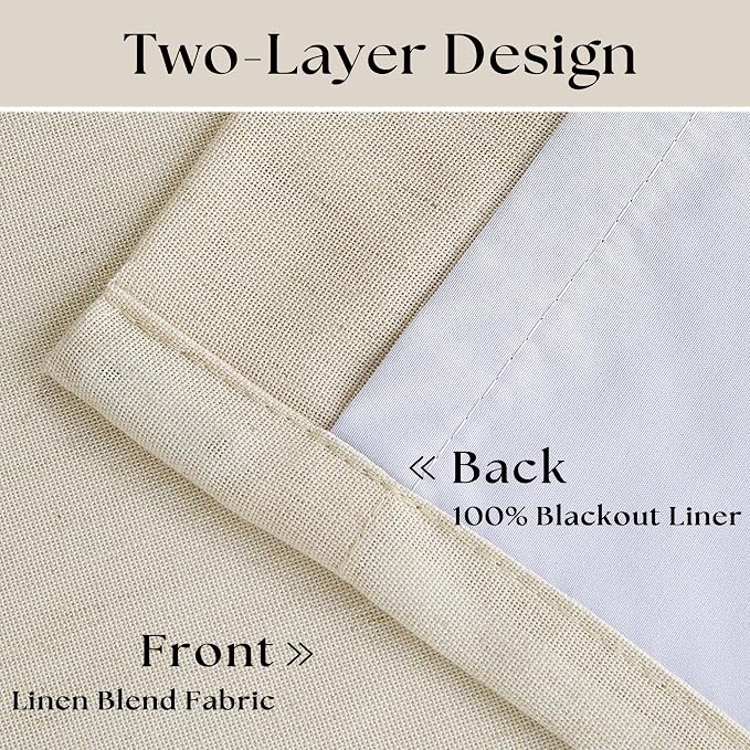 Cream Beige Linen Black Out 96 Inch Curtains - Image 4