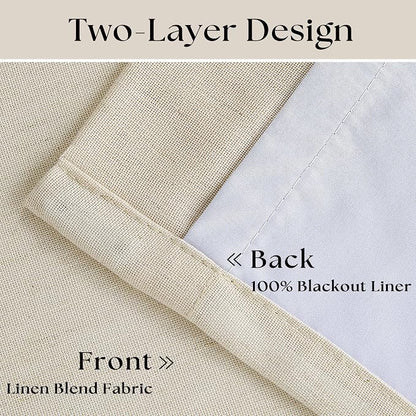 Cream Beige Linen Black Out 96 Inch Curtains - Image 4