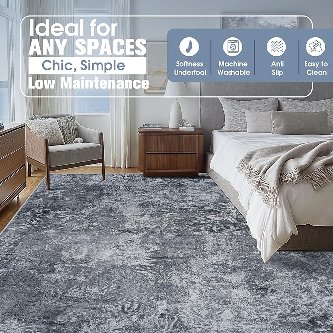 Aelenmu 10x14 Area Rugs for Living Room Washable Dining Room Black | Modern - Image 2