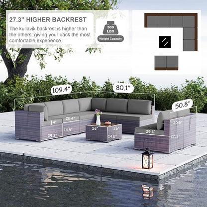 Kullavik 9 Pieces Outdoor Patio Furniture Set, Outdoor Sectional Rattan Sofa - Image 2