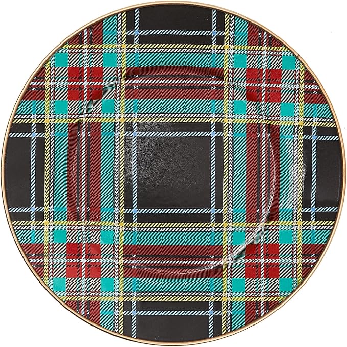 MACKENZIE-CHILDS Enamel Salad and Dessert Plate, Small Plate for a Dessert or Appetizer Dish, 8 Inches, Black Tartan