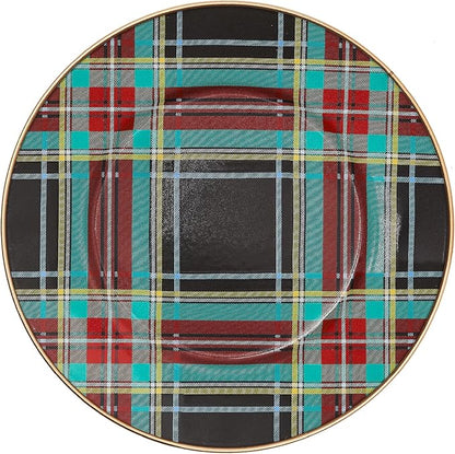MACKENZIE-CHILDS Enamel Salad and Dessert Plate, Small Plate for a Dessert or Appetizer Dish, 8 Inches, Black Tartan