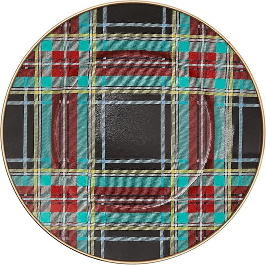 MACKENZIE-CHILDS Enamel Salad and Dessert Plate, Small Plate for a Dessert or Appetizer Dish, 8 Inches, Black Tartan