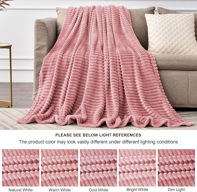 BEDELITE 3D Ribbed Jacquard Pink Blankets Queen Size - Image 8