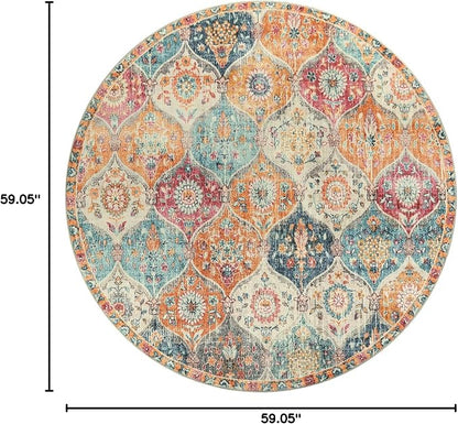 Lahome Moroccan Washable Round Area Rug, Round Rug 5ft Soft Non-Slip, - Image 2