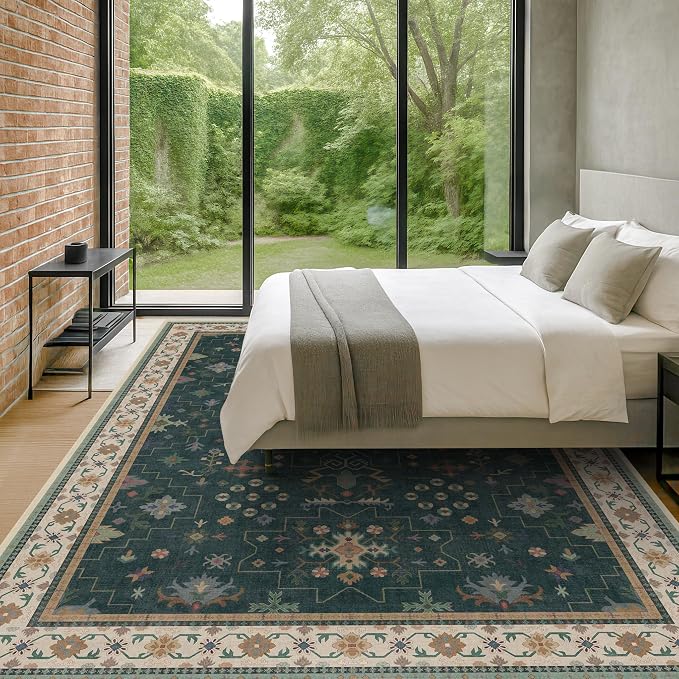 Dark Green Vintage Living Room Rug 9x12 - Image 5
