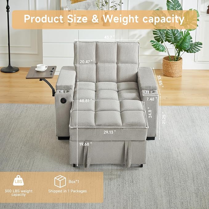 oaaktu Large Size Convertible Sleeper Chair Futon Sofa Bed, Comfortable Thick - Image 2