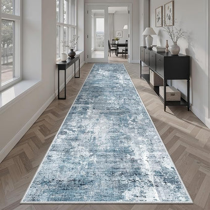 Soalmost Hallway Runner Rug 2'6" x 12' Kitchen Rugs Abstract Blue/Grey | - Image 2