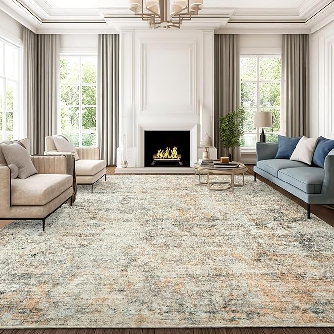 Soalmost 9x12 Area Rugs for Living Room Washable Rug Abstract Orange/Brown | by Soalmost