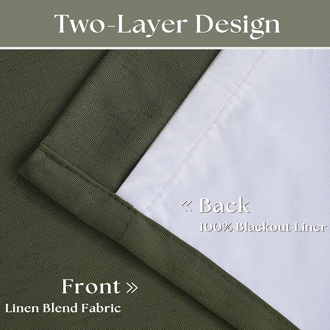 Olive Green Pinch Pleated Linen Blackout Curtains 90 Inch Long - Image 4