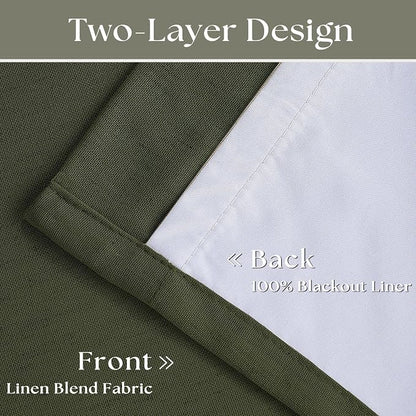 Olive Green Pleated Black Out Linen 45 Inch Curtains - Image 4