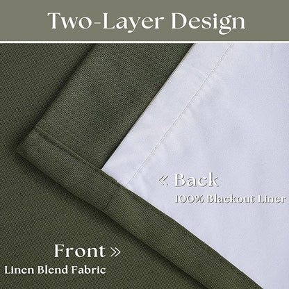 Olive Green Pinch Pleated Blackout Linen Bedroom Curtains 96 Inch Length | - Image 4