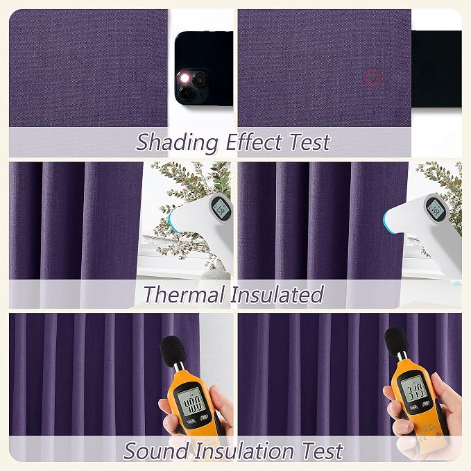 New Purple 100% Blackout Linen Curtains 96 Inch Length 2 Panels Set - Image 5