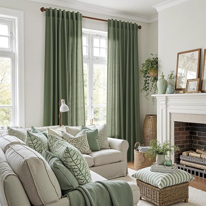 Forest Green Linen Curtains for Living Room 120 Inches Long Light Filtering - Image 5