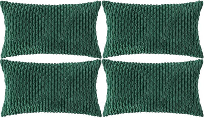 Set of 4 Dark Green Decorative Throw Pillow Covers 12x20 Inch Corduroy Pillow by Cozoomy