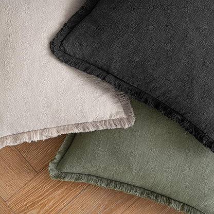 MIULEE Boho Linen Fringe Decorative Euro Throw Pillow Covers Black 24x24 | Set - Image 4