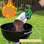 BBQ Fireproof Gloves, Grill Cut-Resistant Gloves 1472°F Heat Resistant Gloves, Non-Slip Silicone Oven Gloves, Kitchen Safe Cooking Gloves for Oven Mitts,Barbecue,Cooking, Frying,13.5 Inch-Green