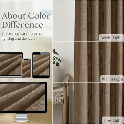 Semi Sheer 126 Inch Memory Shaped Pinch Pleat Linen Curtains Dutch Cocoa | - Image 4