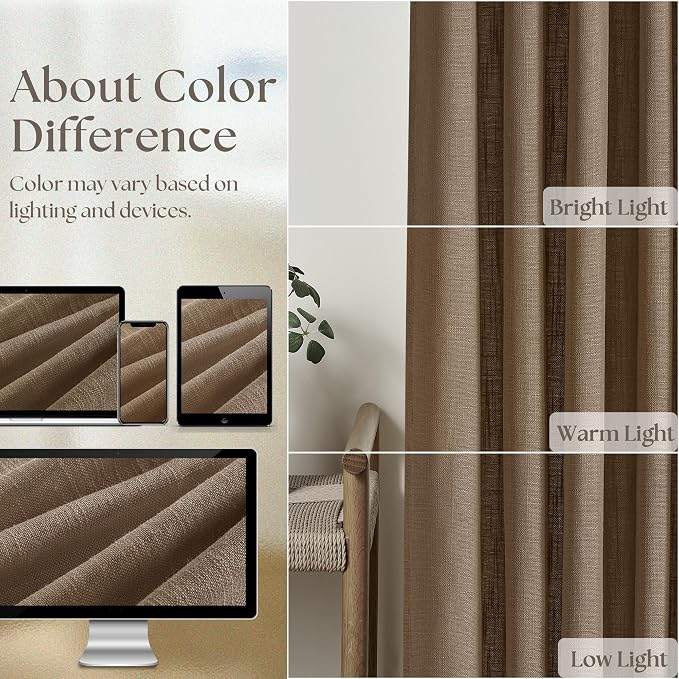 Memory Training 112 Inch Semi Sheer Linen Pleat Window Curtains Dutch Cocoa | - Image 5