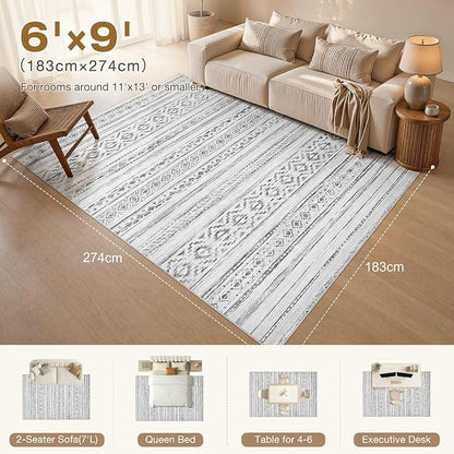 cotiled 6x9 Area Rugs for Living Room: Boho Washable Rug for Dining Room | - Image 2