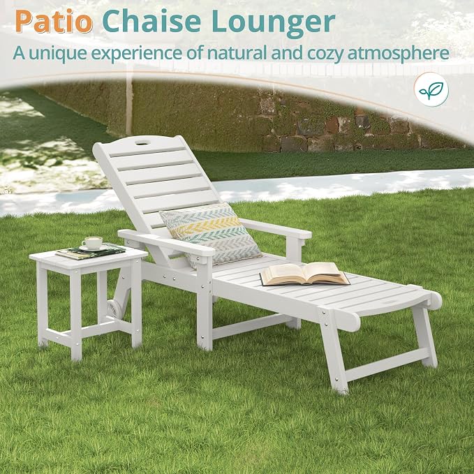 LUE BONA Lounge Chair Outdoor Set of 2, HDPS Chaise Lounge Outdoor - Image 3
