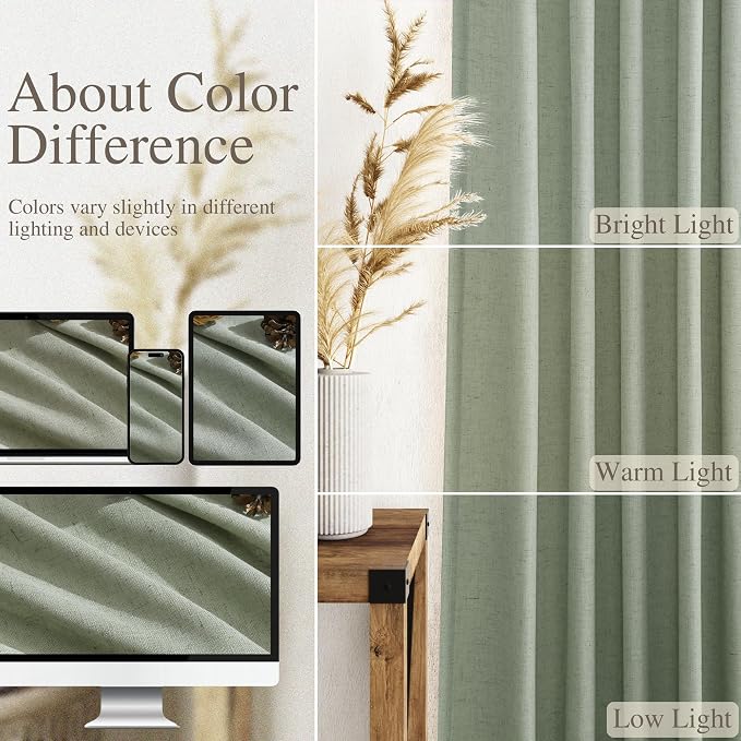 Desert Sage Linen Curtains 90 Inch Long 2 Panels Set - Image 3