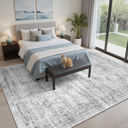 Soalmost 5x7 Area Rugs Grey Low Pile Washable Trendy Faded Style Rug | Vintage - Image 4