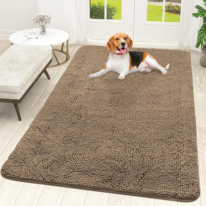 OLANLY Dog Door Mat for Muddy Paws 59x35, Super Absorbent Chenille Mud Mat | Tan by OLANLY