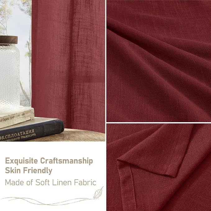Burgundy Red Sheer Linen Curtains 63 Inch Length, Linen Textured Light - Image 7