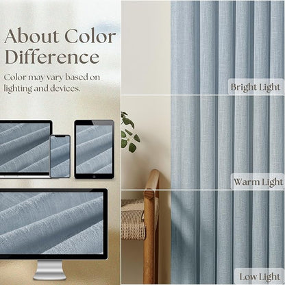 Blue Grey 90 Inch Linen Curtains Pinch Pleated - Image 4