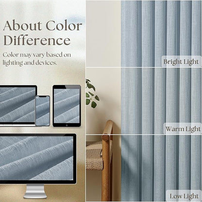 Dusty Blue Pinch Pleated Linen Curtains 84 Inches Long 2 Panels | Pinch Pleat - Image 4