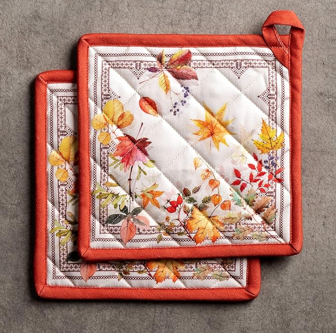 Maison d' Hermine Pot Holders Set 100% Cotton Heat Resistant Potholders 8" x 8" Hot Pads with Loop BBQ, Cooking, Baking, Grilling, Kitchen, Handling Hot Pans (Pack of 2, Amarante)