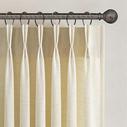 Topfinel Pinch Pleated Curtains 90 Inches Long 2 Panels Set, Cream Semi Sheer by Topfinel
