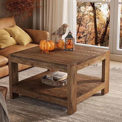 Solid Wood Coffee Table, 31.5" Square Farmhouse Center Table - Image 5