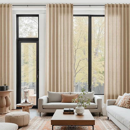 Sand Beige Linen Curtains 132 Inch Length by Nanspring