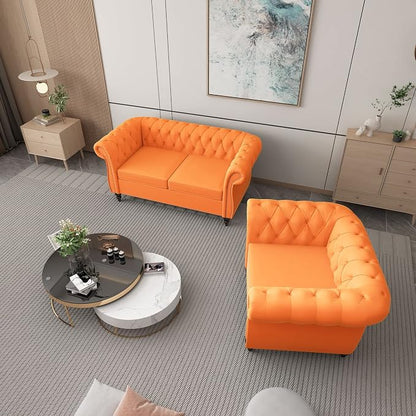 ORRD 2 Piece Living Room Set, Velvet Chesterfield Sofa Loveseat Couch Chair - Image 8