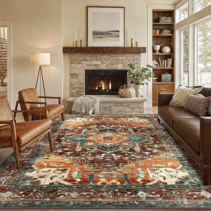 Yamaziot 8x10 Large Area Rug, Non-Slip Washable Boho Living Room Rug | Stain - Image 8