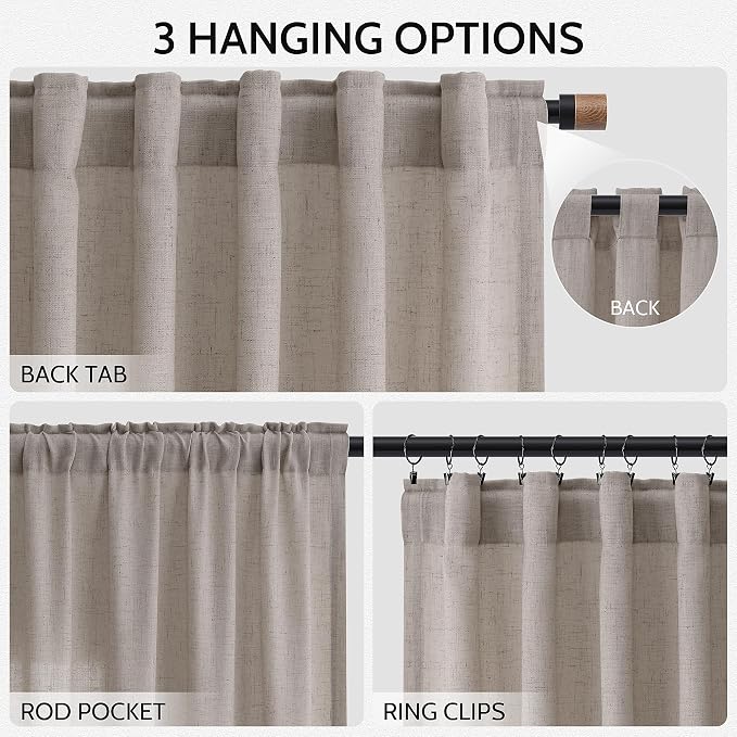 Stone Beige Linen Curtains for Living Room 108 Inches Long Simple Modern Light - Image 2