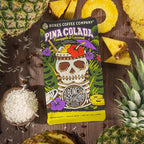 Bones Coffee Company Pina Colada, Pineapple and Coconut Flavored Coffee, Medium Roast Low Acid Arabica Beans Compatible with Auto drip and French Press Coffee Maker, 12 Oz Whole Bean