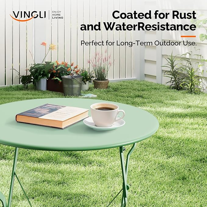 VINGLI Outdoor Folding Bistro Table and Chairs Set of 2, 3-Piece Bistro Set - Image 6