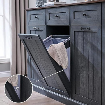 IFGET Triple Tilt Out Trash Can Cabinet, 20 Gallon Farmhouse Laundry Hamper - Image 6