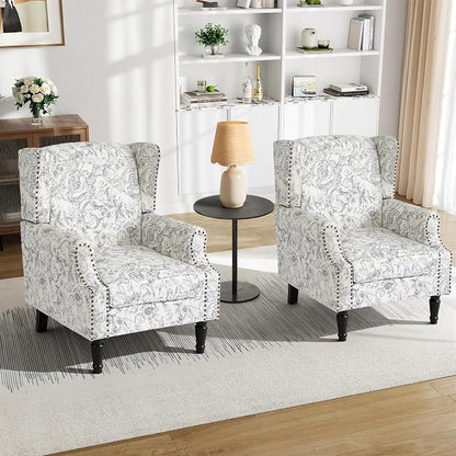 Pia Ricco Set of 2 Floral Accent Chairs, High Back Upholstered Armchairs by PiaRicco
