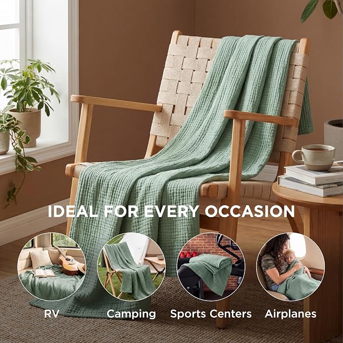 Bedsure 100% Cotton Muslin Throw Blanket Large 50x70 Inches - Image 4