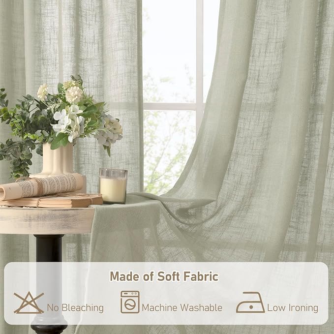 Sage Grey Linen Curtains 54 Inch Length 2 Panels - Image 8