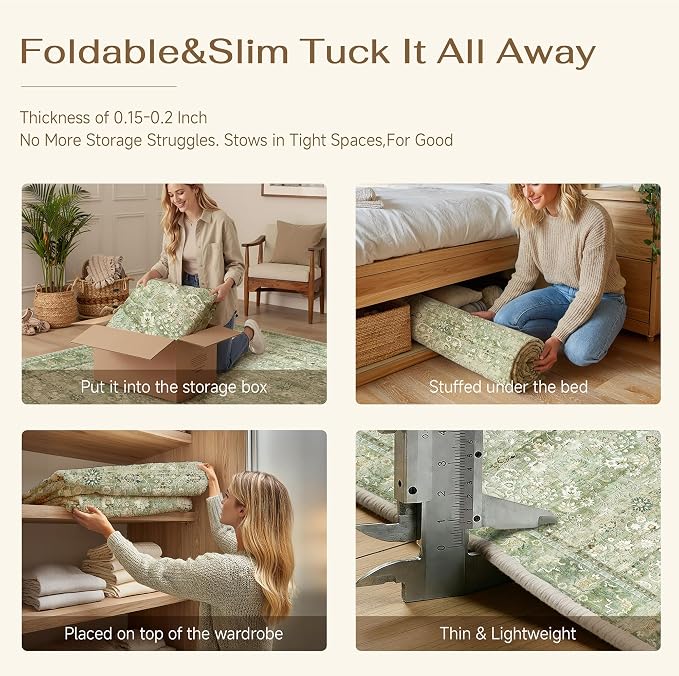 6x9 Light Green Vintage Floral Washable Area Rug - Image 6