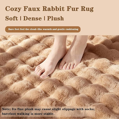 Coffee Rabbit Plush Rug 5'x7', Fluffy Shaggy Area Rug - Image 5