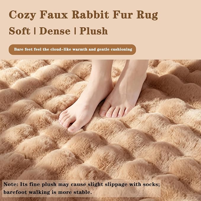 Coffee Rabbit Plush Rug 8'x10', Fluffy Shaggy Area Rug - Image 5