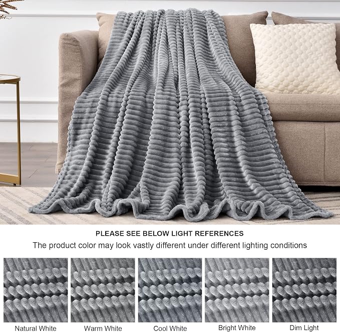 BEDELITE 3D Ribbed Jacquard Grey Blankets Queen Size - Image 7