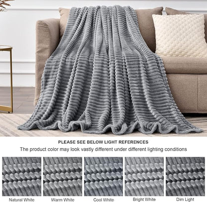 BEDELITE 3D Ribbed Jacquard Grey Fleece Throw Blanket - Image 7