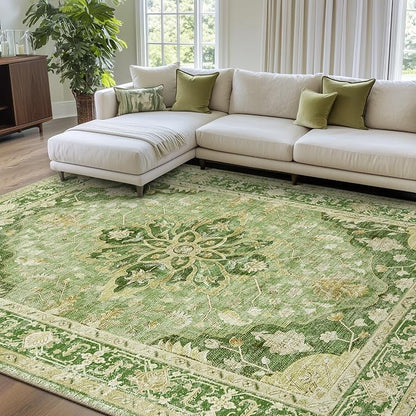 RELEANY Washable Area Rug, Water Repellent, Pet Friendly, Vintage Floral Boho by RELEANY